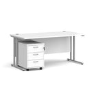 White silver Maestro 25 straight desk with 3-drawer under-desk pedestal bundle by Dams, featuring a sleek modern office setup.