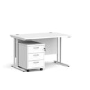 Dams Maestro 25 straight desk with white finish and 3-drawer under-desk pedestal for organized workspace storage.