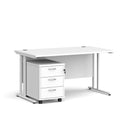 Dams Maestro 25 white straight desk with 3-drawer under-desk pedestal bundle, featuring modern office workspace setup.