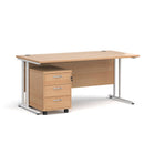 Dams Maestro 25 straight desk with white beech finish and 3-drawer under-desk pedestal bundle for office workspace.