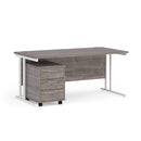 Dams Maestro 25 straight desk with grey oak finish and matching 3-drawer under desk pedestal for modern office setup