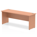 Impulse 600mm deep straight desk with panel leg in beech wood by Dynamic, showing a spacious office workspace with clean lines.