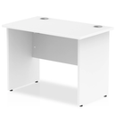 White Impulse 600mm deep straight desk with panel legs from Dynamic, showing the clean tabletop and sturdy leg design.