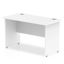 White Impulse 600mm deep straight desk with panel legs by Dynamic, showing a sleek office workspace with clean, modern design.