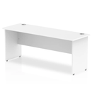 White Impulse 600mm deep straight desk with panel legs by Dynamic, showing the clean tabletop and sturdy leg design.