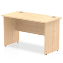 Impulse 600mm deep straight desk with maple finish and panel legs by Dynamic, showing the spacious desktop and sturdy construction.
