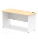 Impulse 600mm deep straight desk with panel legs in maple, by Dynamic, showcasing a sleek office workspace with clean lines.