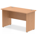 Impulse 600mm deep straight desk with oak finish and panel legs by Dynamic, showing a modern office workspace with clean lines.
