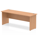 Impulse 600mm deep straight desk with panel legs in oak finish by Dynamic, showcasing a modern office workspace with natural wood tones.