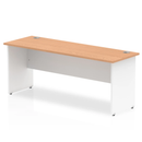 Impulse 600mm deep oak straight desk with panel legs by Dynamic, featuring a clean white finish and modern design.