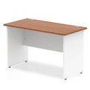 Impulse 600mm deep straight desk with panel legs in walnut by Dynamic, featuring a clean, modern workspace design.