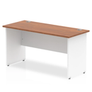 Impulse 600mm deep straight desk with walnut finish and panel legs by Dynamic, showing the sleek workspace and sturdy construction.