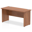 Impulse 600mm deep straight desk with panel legs in walnut finish, made by Dynamic, showcasing the sleek wooden surface and sturdy frame.