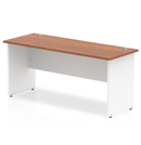 Impulse 600mm deep straight desk with walnut finish and panel legs by Dynamic, showing the sleek wooden surface and sturdy frame.