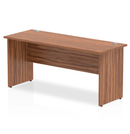 Impulse 600mm deep straight desk with walnut finish and panel legs by Dynamic, showing the sleek surface and sturdy frame.