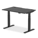 Air Black Series 800mm Deep Height Adjustable Desk Black Top with Cable Ports & Black Legs - NWOF