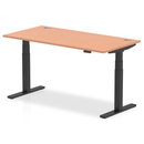 Beige beech wood adjustable desk with cable ports, featuring a sleek deep design and modern height adjustment by Dynamic.