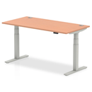 Beech height adjustable desk with 800mm depth, cable ports, and modern design from Dynamic, suitable for ergonomic workspace setups.