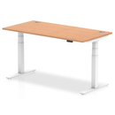 Adjustable oak height desk with deep 800mm workspace and cable ports by Dynamic, featuring a sleek white finish and modern design.