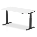 White Air 800mm deep height adjustable desk with cable ports by Dynamic, showing the sleek desk surface and cable management features.
