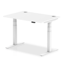 White Dynamic Air 800mm deep height adjustable desk with cable ports, modern office furniture with clean design and adjustable height.
