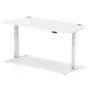 White Dynamic Air 800mm deep height-adjustable desk with cable ports, featuring a sleek design and sturdy construction.