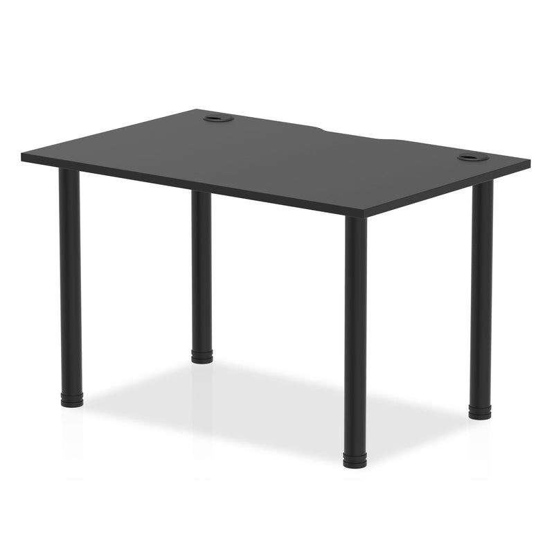 Impulse Black Series 800mm Deep Straight Desk Black Top with Cable Ports & Black Legs - NWOF