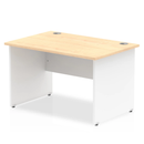 Impulse 800mm deep straight desk with panel legs in maple, showing a spacious office workspace with clean design.