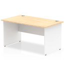 Impulse 800mm deep straight desk with panel legs in maple wood finish by Dynamic, shown with clean, modern workspace setup.