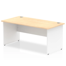 Impulse 800mm deep straight desk with panel legs in maple finish, featuring a spacious workspace and modern design.