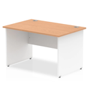 White Impulse 800mm deep straight desk with oak finish and panel leg by Dynamic, showcasing a modern office workspace.