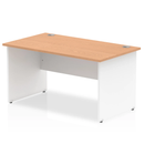 White Impulse 800mm deep straight desk with oak finish and panel legs by Dynamic, showing the clean, modern workspace design.