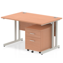 Dynamic Impulse cantilever straight desk in beech with two-drawer mobile pedestal, featuring a sleek modern design and ample workspace.