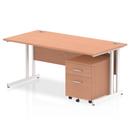 Dynamic Impulse cantilever straight desk with two-drawer mobile pedestal in beech finish, featuring clean lines and functional design.