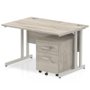 Grey oak Impulse cantilever straight desk by Dynamic with two-drawer mobile pedestal and clean modern design.