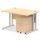 Impulse cantilever straight desk with two-drawer mobile pedestal in maple wood by Dynamic, showing clean lines and functional workspace.