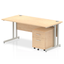 Dynamic Impulse cantilever straight desk with two-drawer mobile pedestal in maple wood finish, featuring clean modern design.
