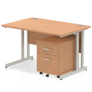 Dynamic Impulse cantilever straight desk in oak with two-drawer mobile pedestal, featuring clean modern design and sturdy construction.