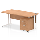 Dynamic Impulse cantilever straight desk with two-drawer mobile pedestal in oak finish, modern office workspace furniture