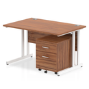 Dynamic Impulse cantilever straight desk with two drawers and mobile pedestal in walnut finish, featuring a modern workspace design.