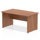 Impulse 800mm deep straight desk with walnut finish and panel legs by Dynamic, showcasing a sleek office workspace.