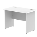 White Impulse 800mm deep straight desk with panel legs by Dynamic, showcasing a sleek office workspace setup.