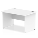 White Impulse 800mm deep straight desk with panel legs by Dynamic, showing a sleek office workspace with a spacious surface.
