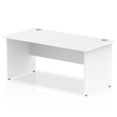 White Impulse 800mm deep straight desk with panel legs by Dynamic, showing a sleek office workspace with a spacious tabletop.