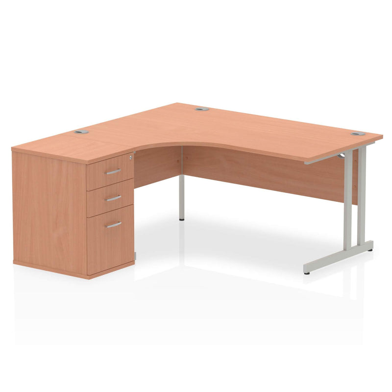 Impulse Crescent Desk With 600mm Deep Desk High Pedestal Bundle - Beech - NWOF