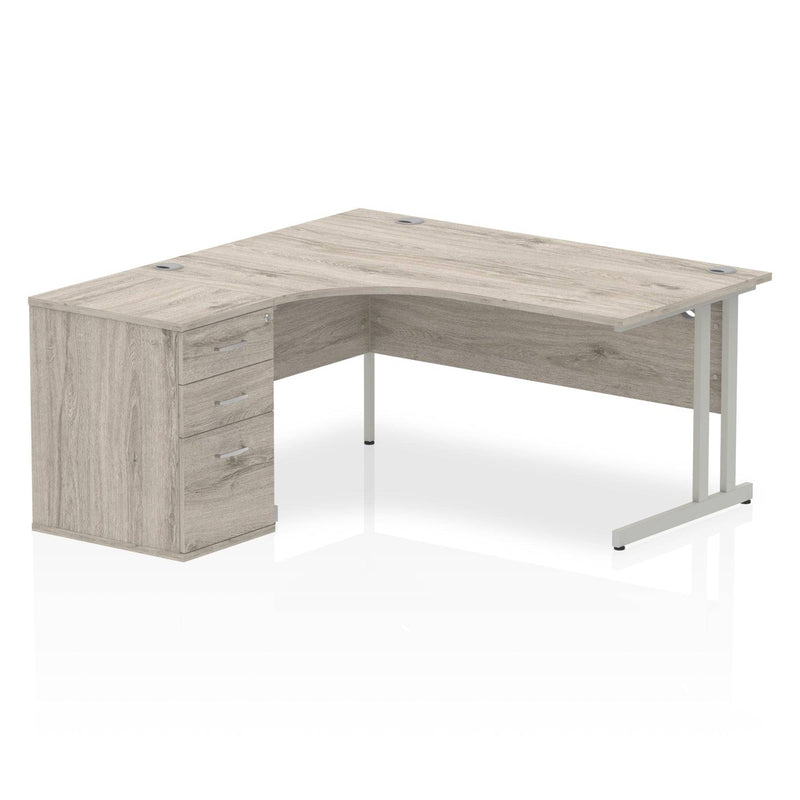 Impulse Crescent Desk With 600mm Deep Desk High Pedestal Bundle - Grey Oak - NWOF