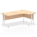 Impulse Crescent Desk with Cantilever Leg by Dynamic, featuring a white finish and maple tabletop, shown from the right side.