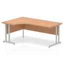 Impulse Crescent desk with cantilever leg in oak finish by Dynamic, shown from the left side with a sleek, modern design.