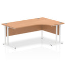 Impulse Crescent Desk by Dynamic with oak finish and cantilever leg, shown in white with right-hand configuration.
