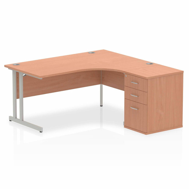 Impulse Crescent Desk With 600mm Deep Desk High Pedestal Bundle - Beech - NWOF